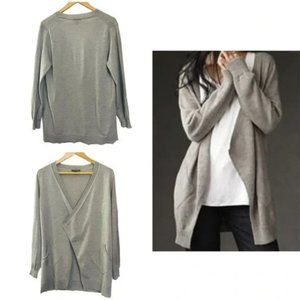 Eileen Fisher Wool Fine Knit Drape Open Front Cardigan Grey